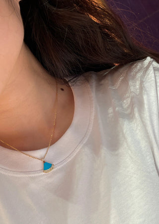 𝐵𝑉𝐿𝐺𝐴𝑅𝐼 Small fan necklace with diamonds, turquoise and rose gold (925 silver)