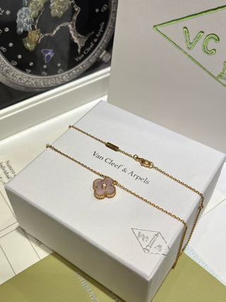 VCA new pink shell with diamond four-leaf clover necklace (925 silver + zircon)