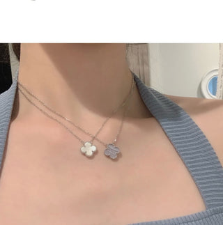 VCA Classic White Mother-of-Pearl Four-Leaf Clover Platinum Necklace (925 Silver + Brass)