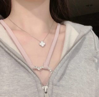 VCA Classic White Mother-of-Pearl Four-Leaf Clover Platinum Necklace (925 Silver + Brass)