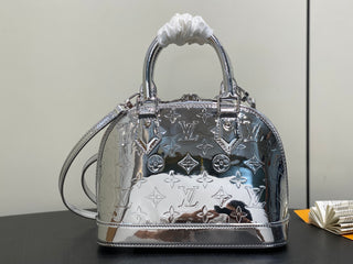 Silver mirror finish patent leather small shell bag