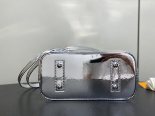 Silver mirror finish patent leather small shell bag