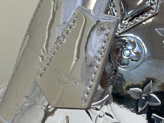 Silver mirror finish patent leather small shell bag