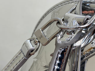 Silver mirror finish patent leather small shell bag