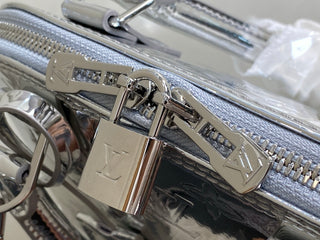 Silver mirror finish patent leather small shell bag
