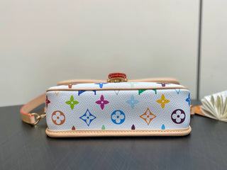 White tricolor baguette handbag