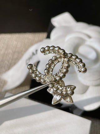 Chane* Black Flower Double C Stud Earrings