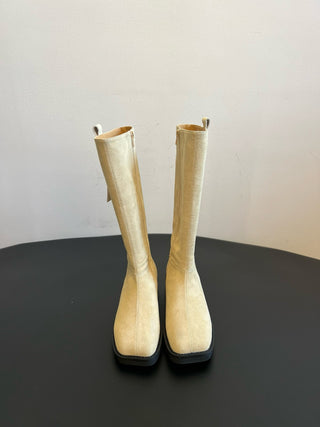 cool square-toe thigh-high biker boots