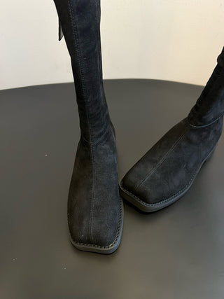 cool square-toe thigh-high biker boots