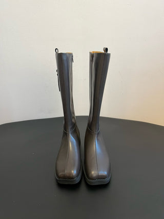 cool square-toe thigh-high biker boots