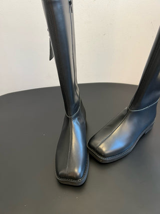 cool square-toe thigh-high biker boots