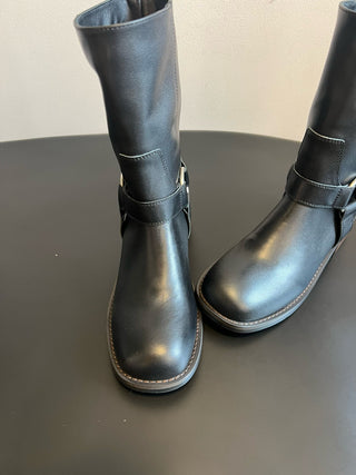 unfoli* new autumn and winter metal buckle western cowboy boots