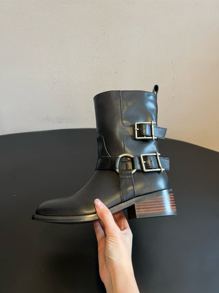 unfoli* new autumn and winter metal buckle western cowboy boots
