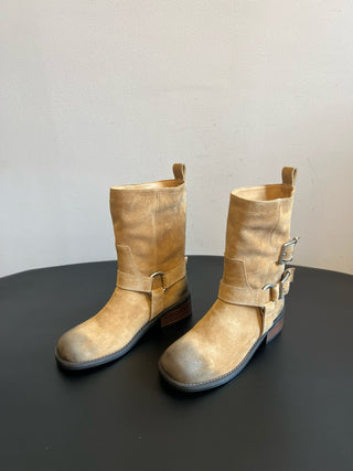 unfoli* new autumn and winter metal buckle western cowboy boots