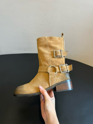 unfoli* new autumn and winter metal buckle western cowboy boots