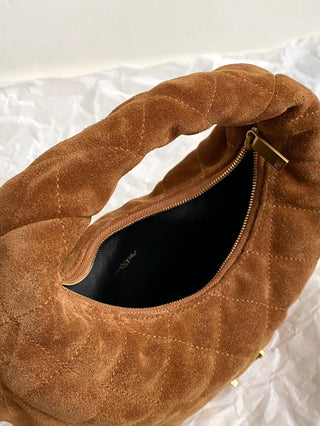 Ys⭐️Icarino quilted Nappa leather handbag, suede caramel color 🪹