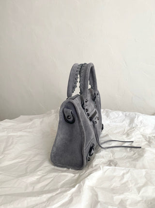 ba1enciaga le city motorcycle bag, small/S, suede grey 🩶