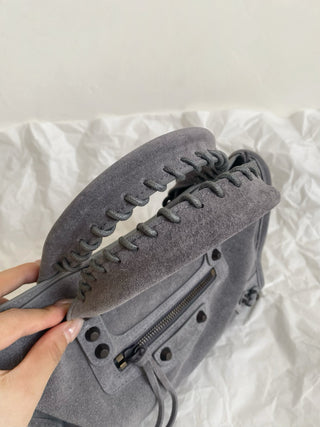 ba1enciaga le city motorcycle bag, small/S, suede grey 🩶