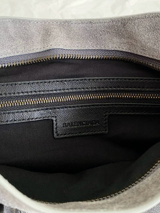 ba1enciaga le city motorcycle bag, small/S, suede grey 🩶