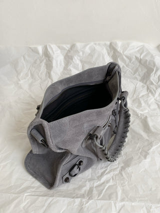 ba1enciaga le city motorcycle bag, small/S, suede grey 🩶