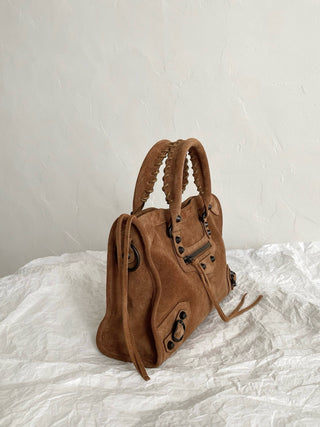 ba1enciaga le city motorcycle bag, small/S, light brown