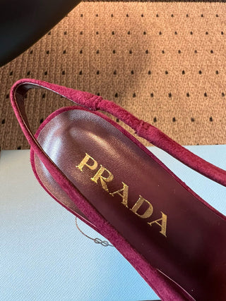 PRAD* Retro Triangle Logo Pointed Kitten Heels