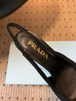 PRAD* Retro Triangle Logo Pointed Kitten Heels