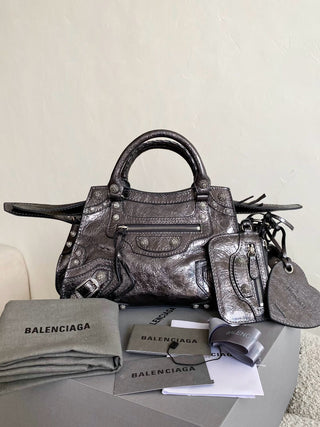 ba1enciaga neo cagole motorcycle bag XS silver diamond