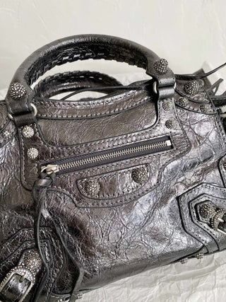 ba1enciaga neo cagole motorcycle bag XS silver diamond