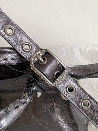 ba1enciaga neo cagole motorcycle bag XS silver diamond