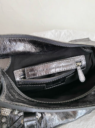 ba1enciaga neo cagole motorcycle bag XS silver diamond