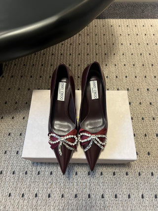Elegant Rhinestone Bow Pointed-Toe High Heels