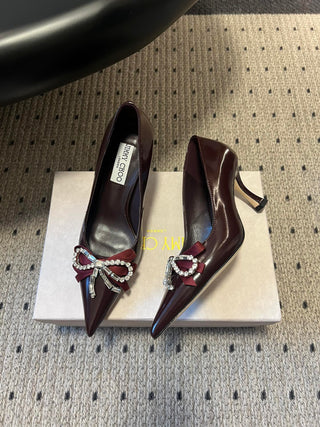 Elegant Rhinestone Bow Pointed-Toe High Heels