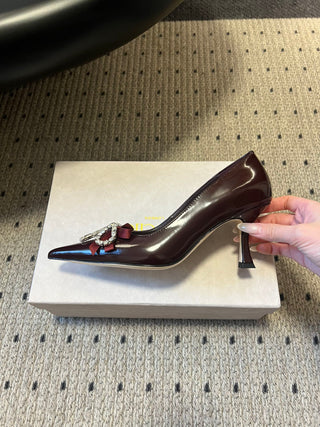 Elegant Rhinestone Bow Pointed-Toe High Heels