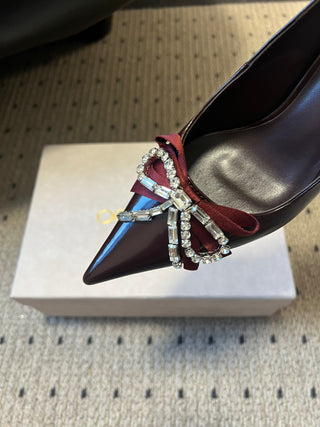 Elegant Rhinestone Bow Pointed-Toe High Heels