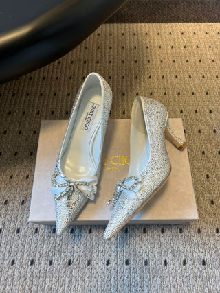 Elegant Rhinestone Bow Pointed-Toe High Heels
