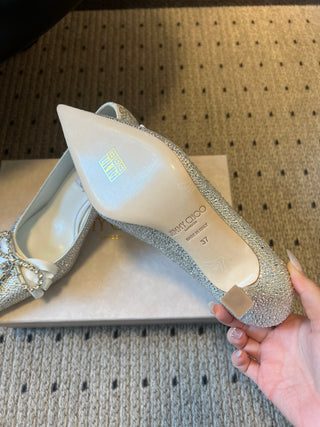 Elegant Rhinestone Bow Pointed-Toe High Heels