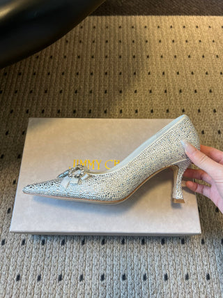 Elegant Rhinestone Bow Pointed-Toe High Heels