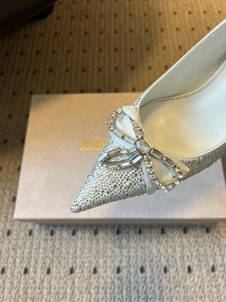 Elegant Rhinestone Bow Pointed-Toe High Heels