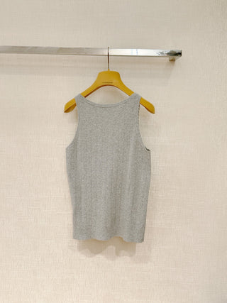 New gray openwork striped short-sleeved knitted vest