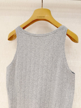 New gray openwork striped short-sleeved knitted vest