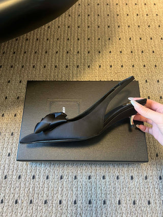 Rose-Embellished Pointed-Toe High-Heeled Sandals