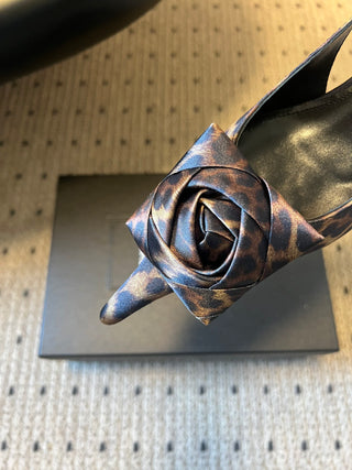 Rose-Embellished Pointed-Toe High-Heeled Sandals