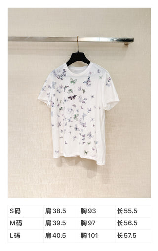 26. Early Spring New Arrival: Round Neck Butterfly Print Short-Sleeved T-shirt