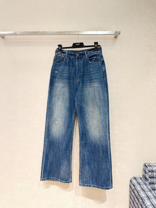Early spring new style blue splatter paint denim jeans