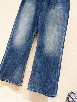 Early spring new style blue splatter paint denim jeans
