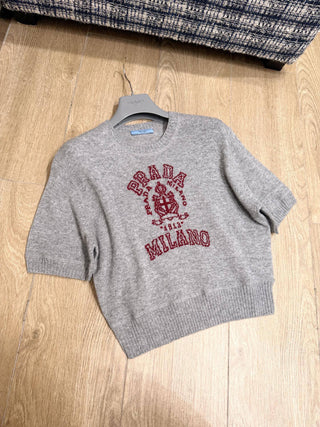 Grey Short-Sleeve Knit Sweater