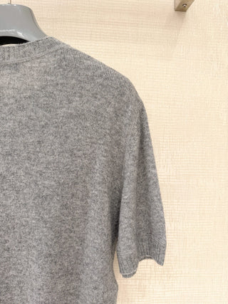 Grey Short-Sleeve Knit Sweater