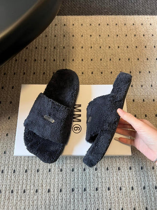 26ss Platform Flat-Toe Plush Slippers