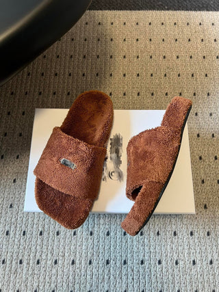 26ss Platform Flat-Toe Plush Slippers